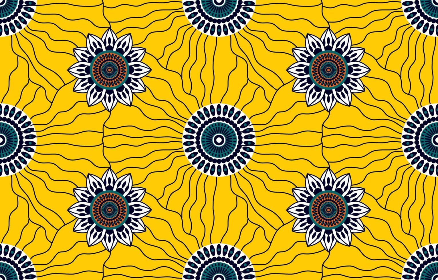 Ethnic abstract fabric. Seamless pattern in tribal, African wax print kitenge floral motifs vector. Aztec geometric art ornament.Design for carpet, wallpaper, clothing, wrapping, fabric, cover, dress vector