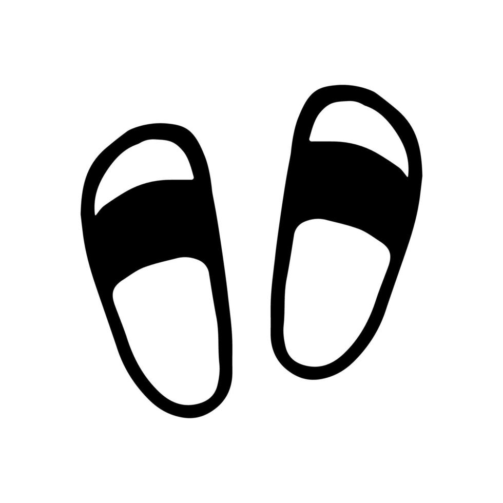 Flip-flops vector icon in doodle style. Black slippers isolated on white background. Footwear for summer