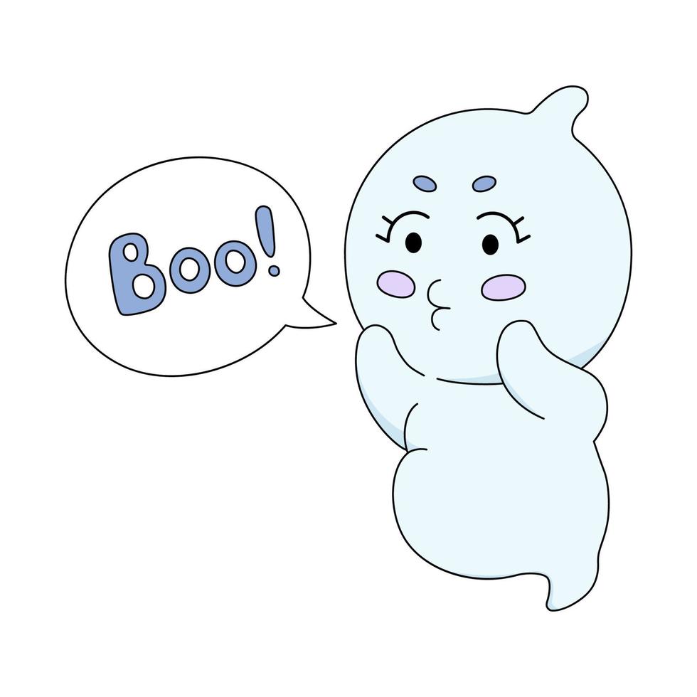 Cute ghost with text cloud. Cartoon soul. Colorful vector illustration isolated on white background