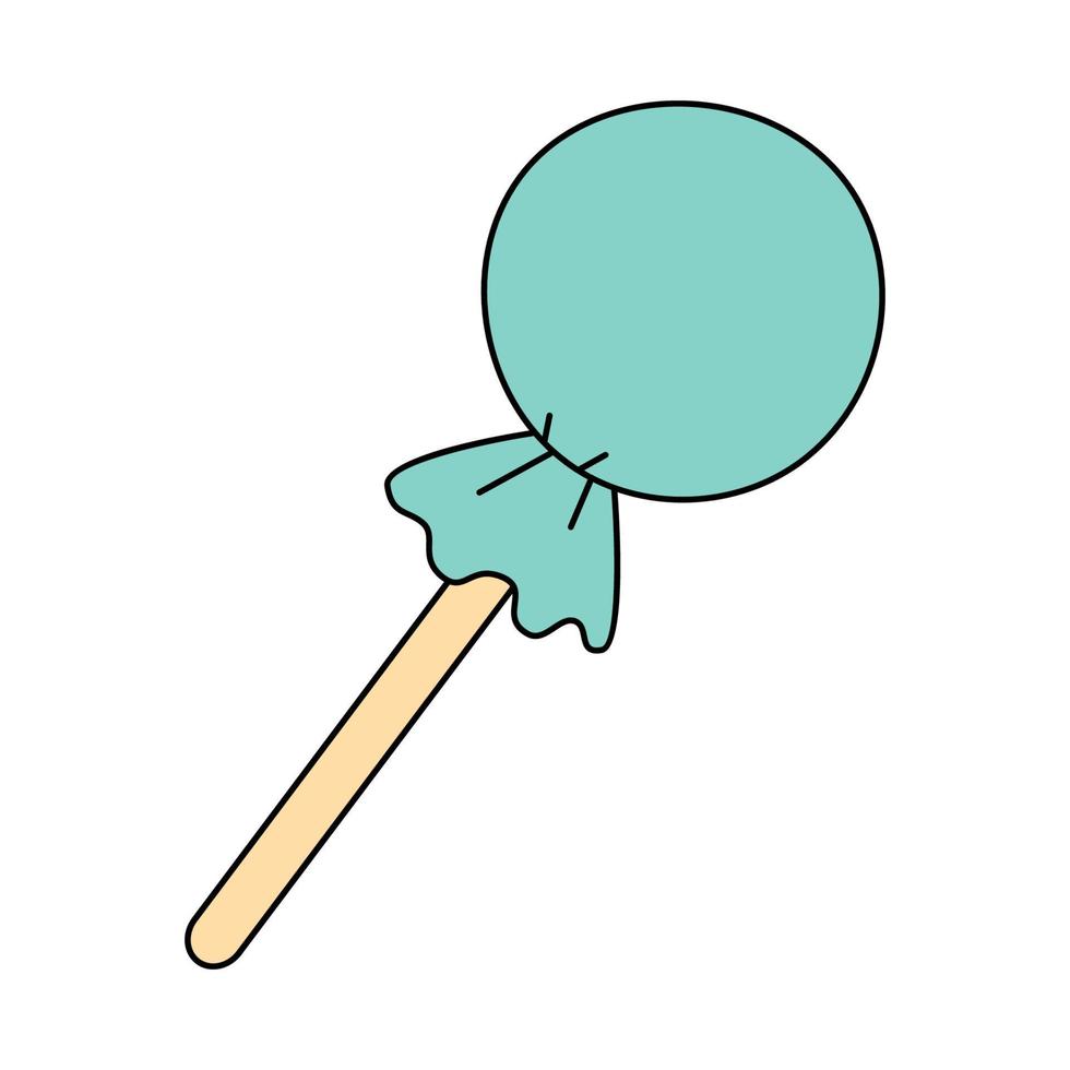 Blue lollipop in doodle style. Cute bonbon for Halloween or Christmas. Vector illustration isolated on white background