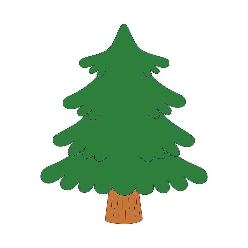 Christmas tree in cartoon style. Decoration element for christmas greeting cards. Vector illustration isolated on white background