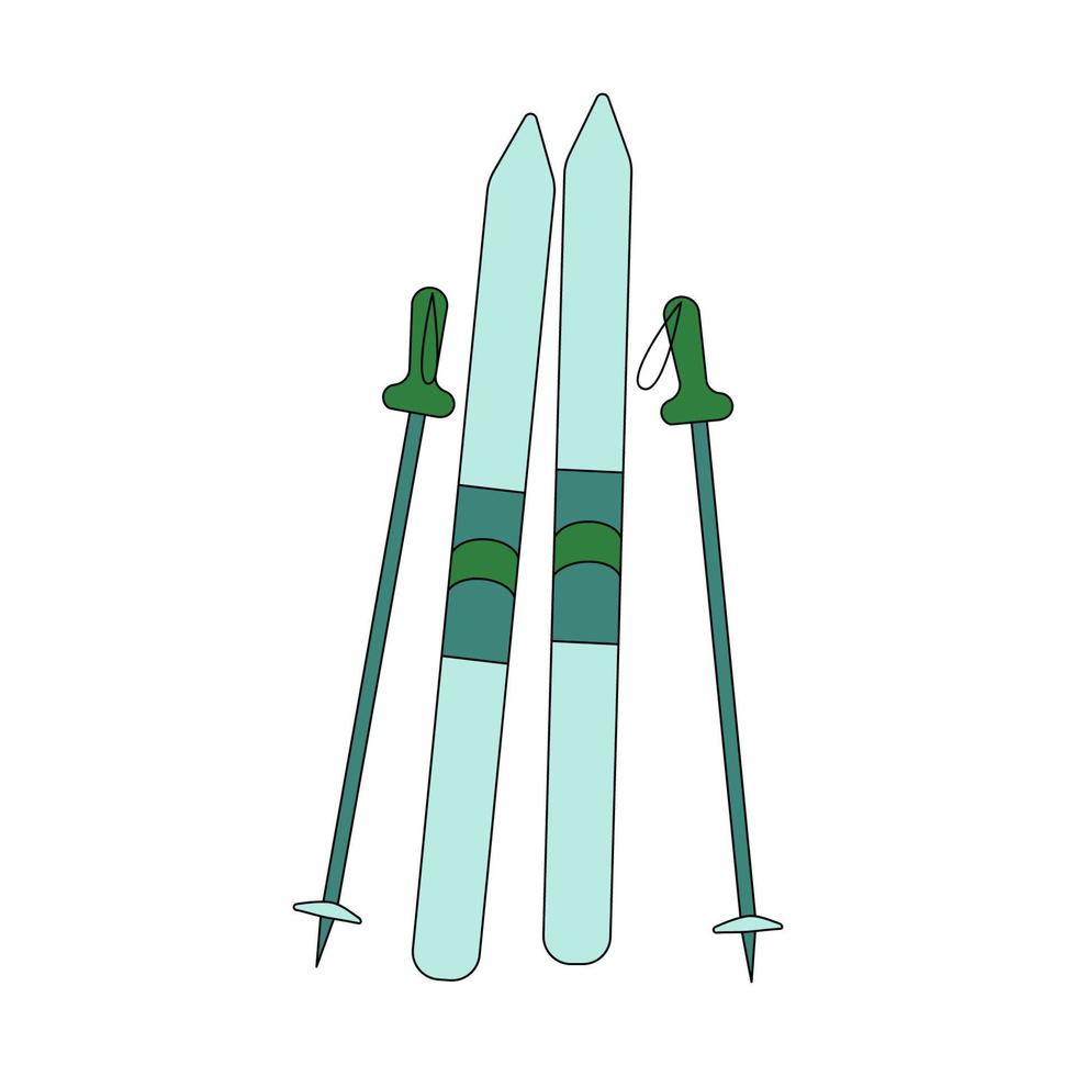 Ski for lifestyle design in doodle style. Vector cartoon illustration isolated on white background.