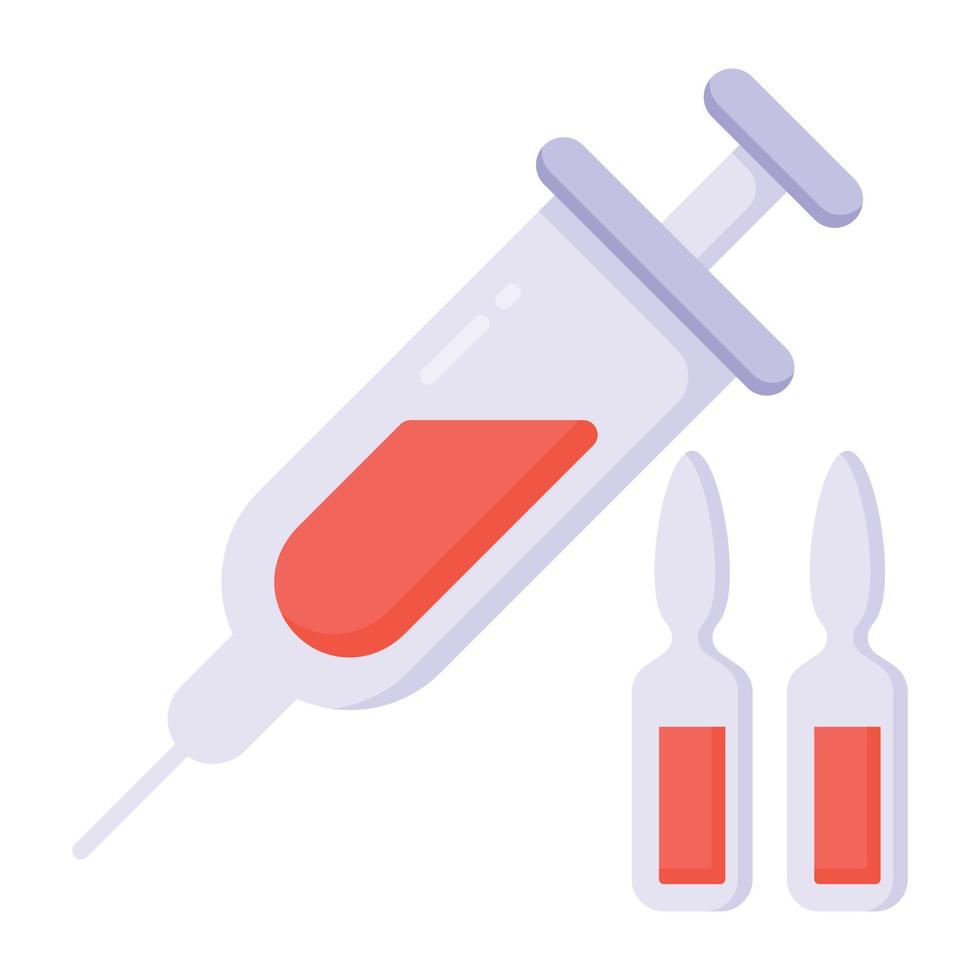 Syringe with medical bottles denoting flat icon of vaccination vector