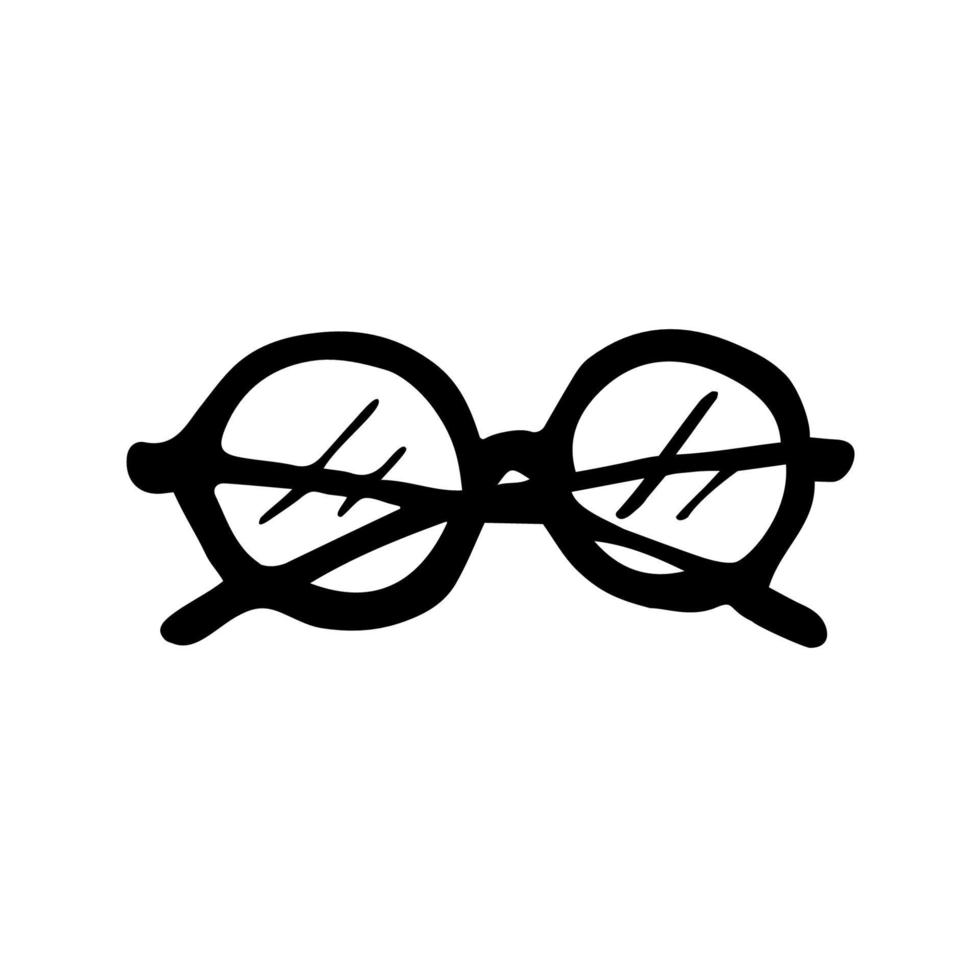 Single hand drawn eyeglasses in doodle style. Sunglasses sign for greeting cards and stickers. Vector illustration isolated on white background