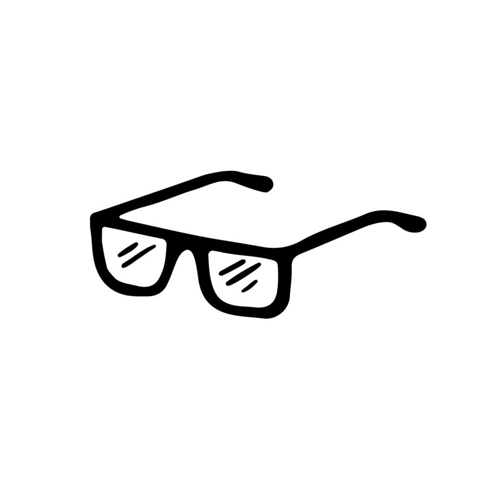 Single eyeglasses in doodle style. Hand drawn sign of sunglasses for greeting cards and stickers. Vector illustration. Isolated on white background.