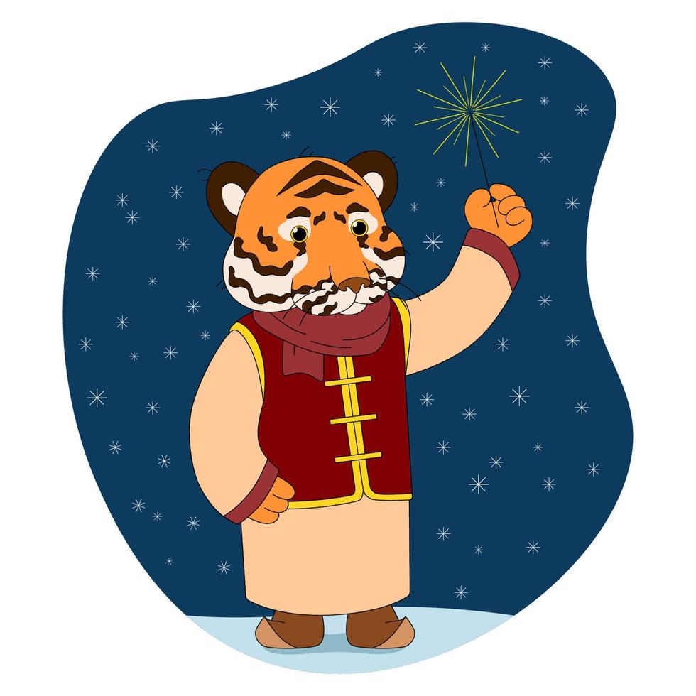 Colorful illustration of tiger for Chinese New year. The symbol of the year 2022 according to the Lunisolar Chinese calendar. Cute vector animal in cartoon style