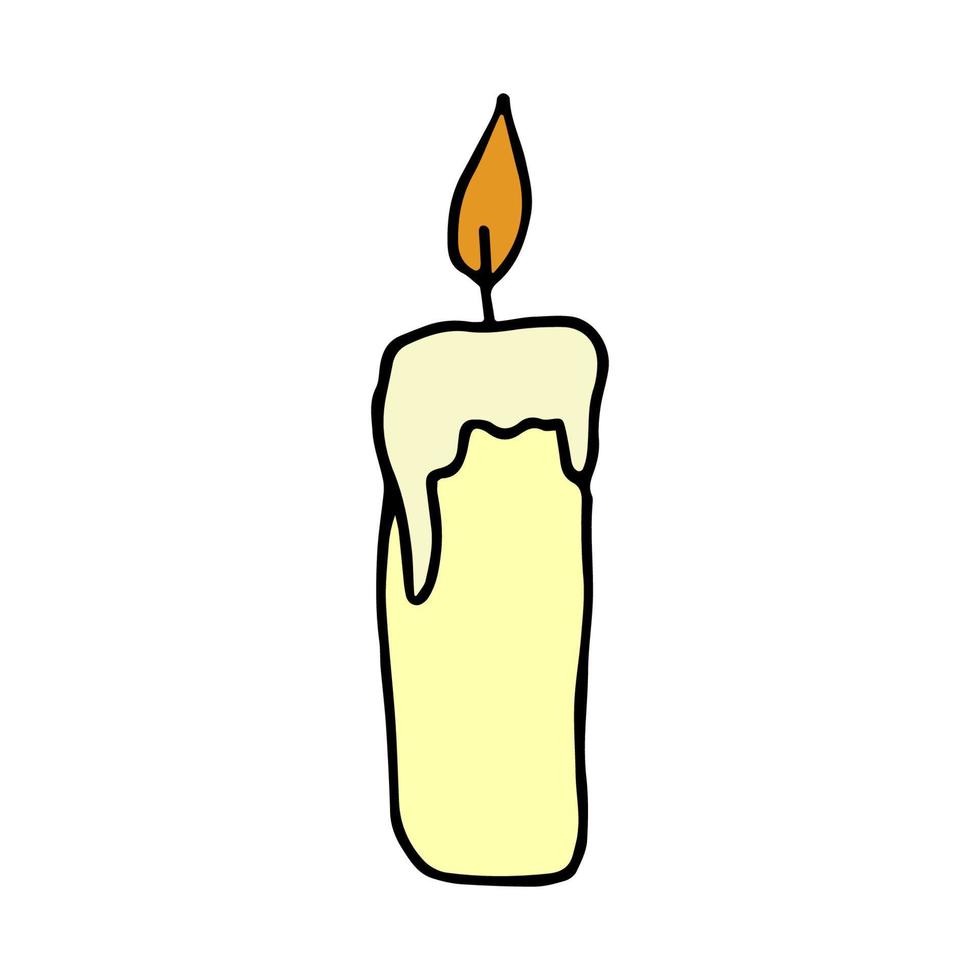 Hand drawn candle icon isolated on white background. Vector illustration in doodle style. Decoration for christmas and halloween. Symbol of religion ritual