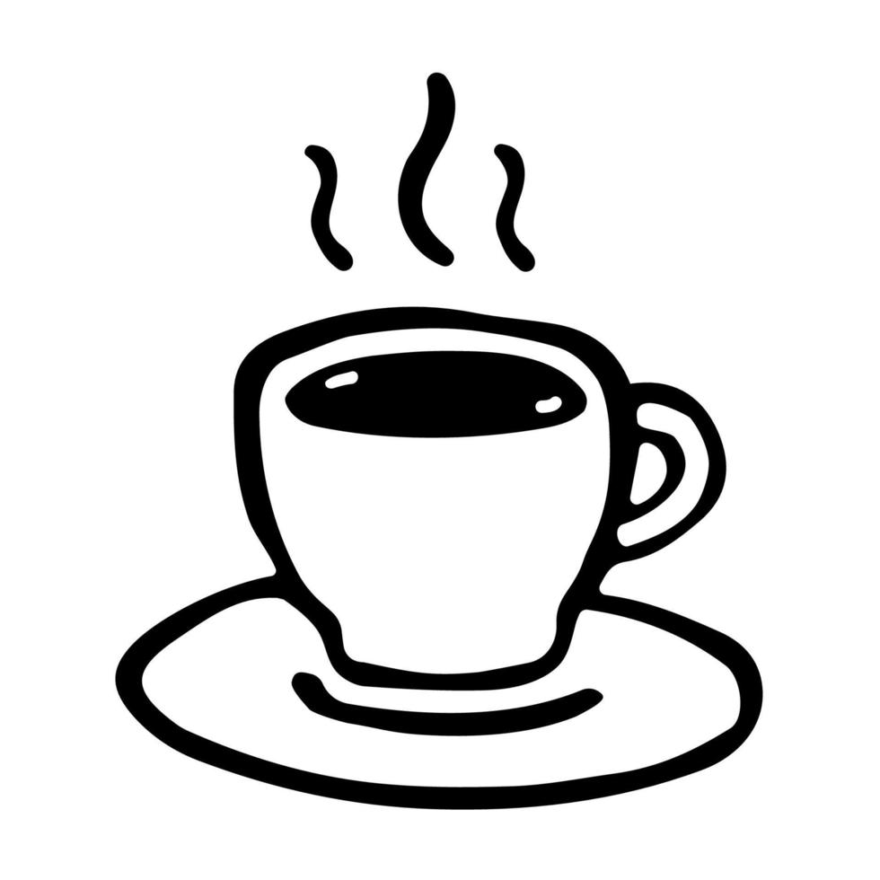 icono de vector de taza de café en estilo de fideos. taza de bebida caliente. firmar para cafetería y diseño web. ilustración aislada sobre fondo blanco.