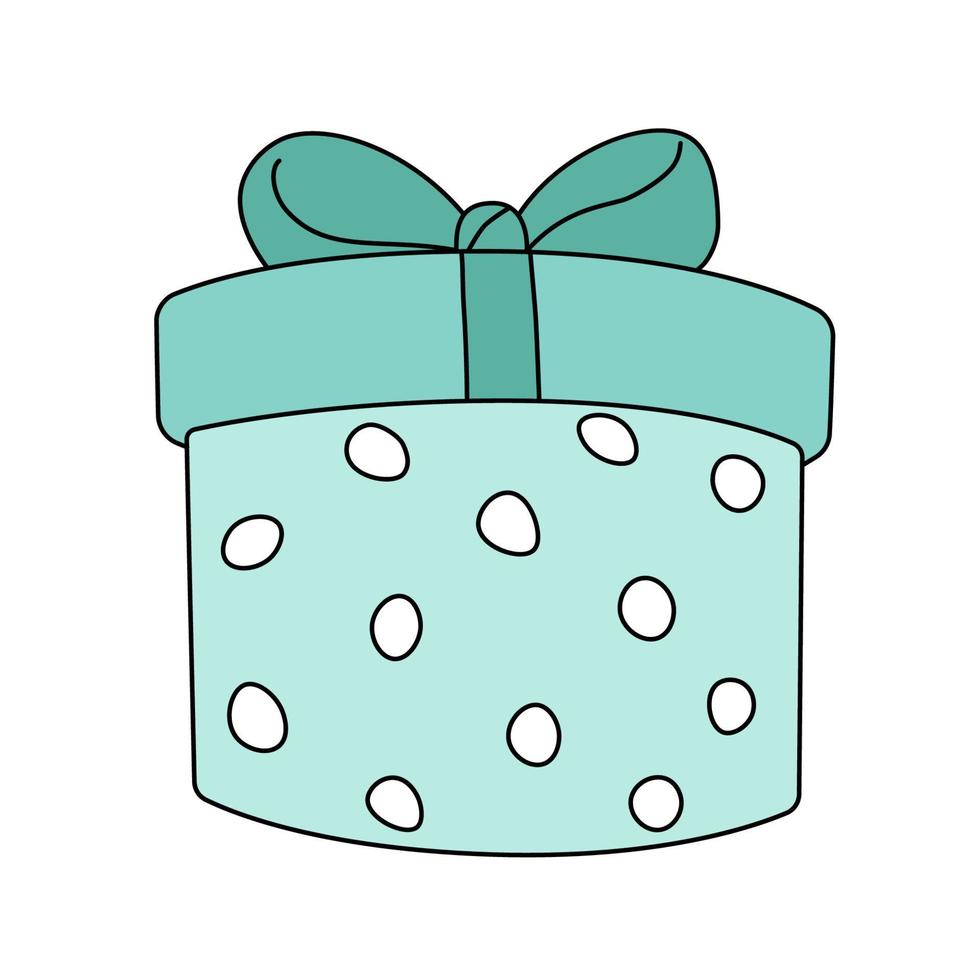 Blue gift box in doodle style. Symbol of surprise or present for celebration. Vector illustration isolated on white background