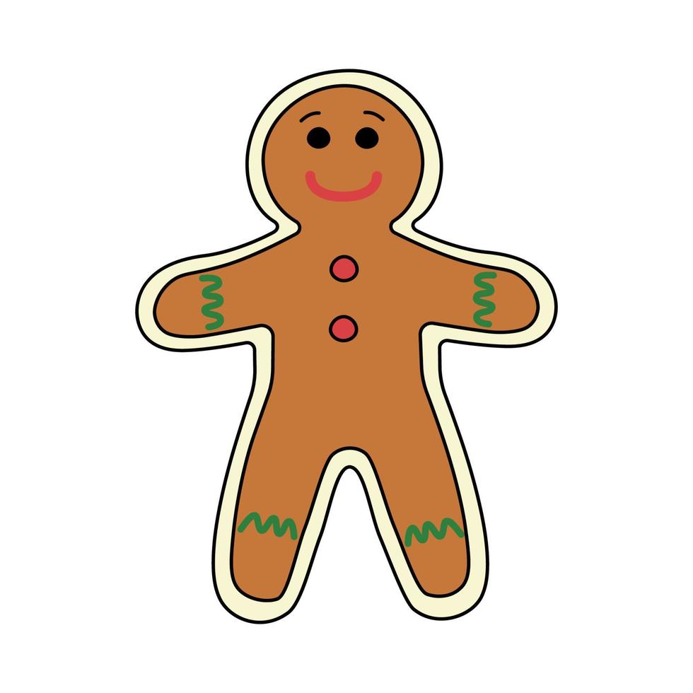 Christmas gingerbread man in cartoon style. Vector illustration isolated on white background