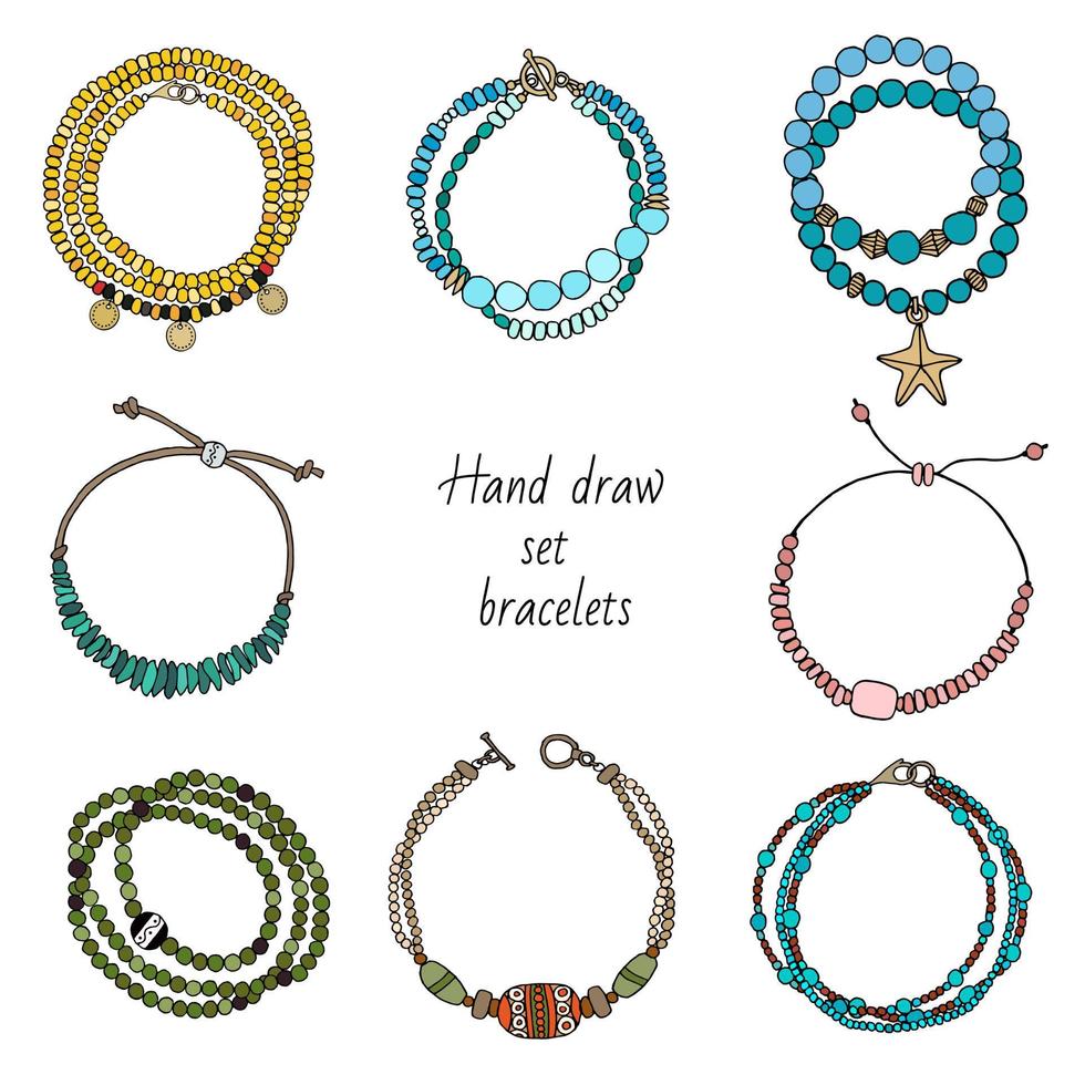 Hand-drawn set of jewelry-bracelets vector