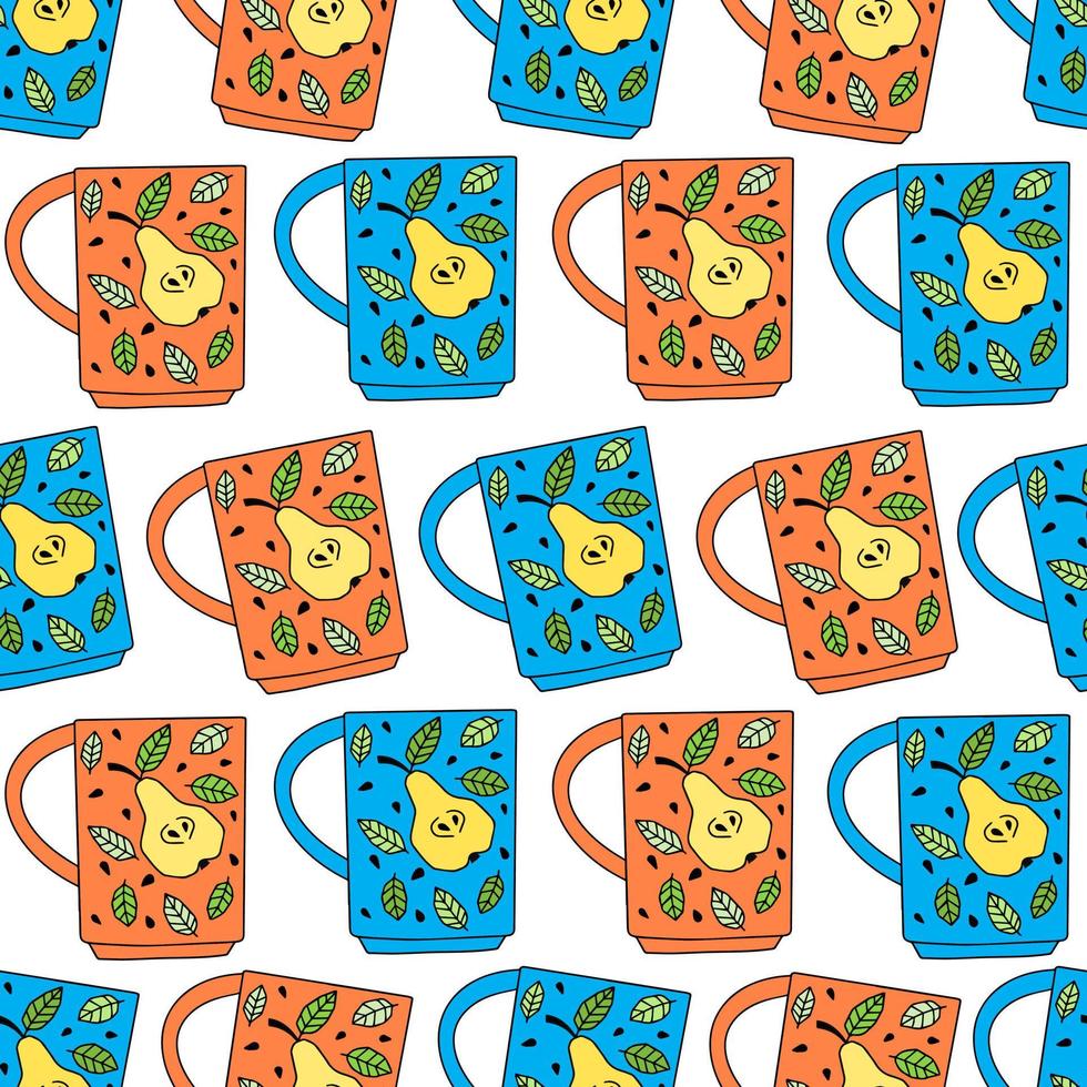 Seamless pattern with decorative cups on a white background vector