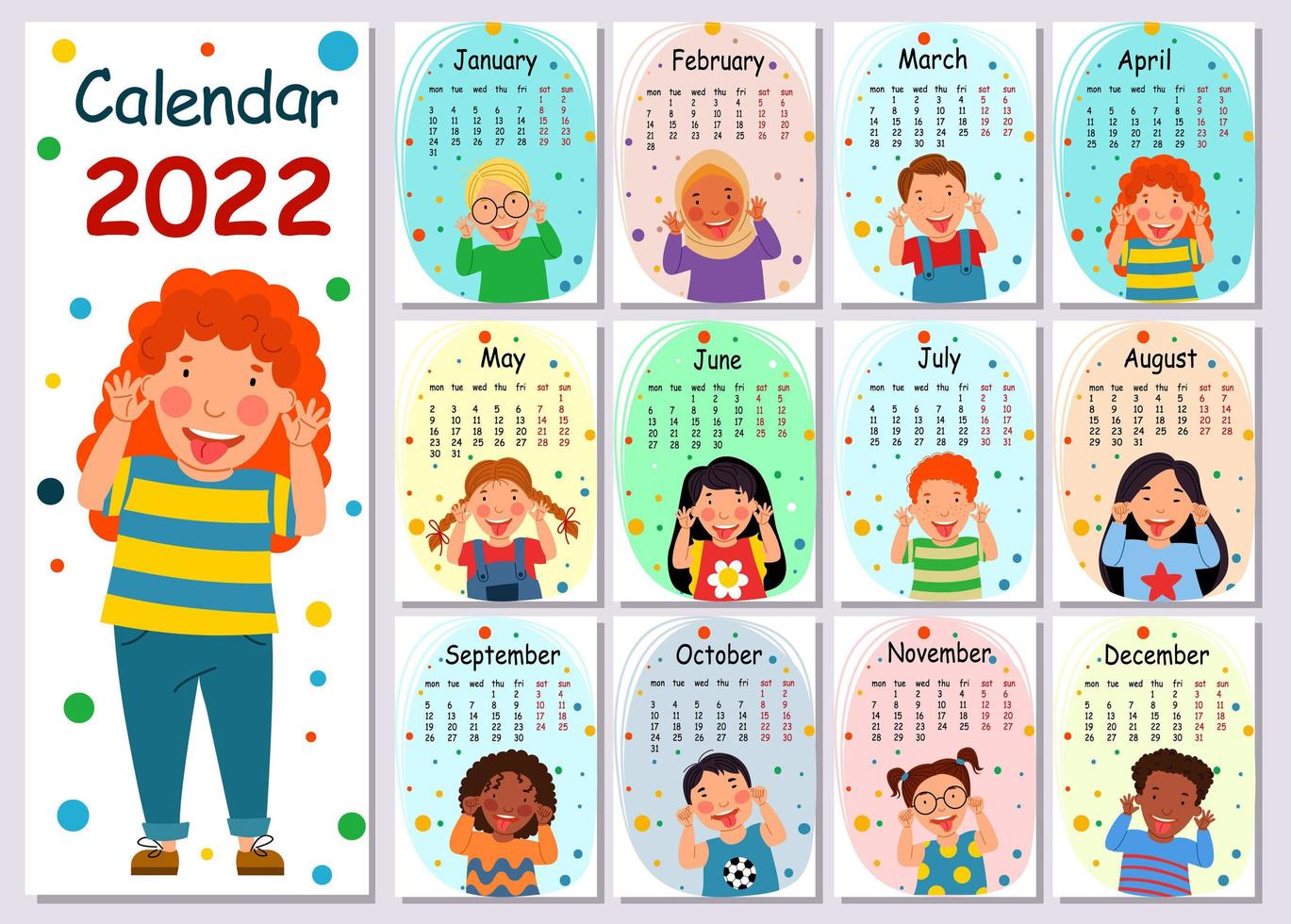 plantilla de diseño de calendario vectorial vertical para 2022, diseño plano. vector