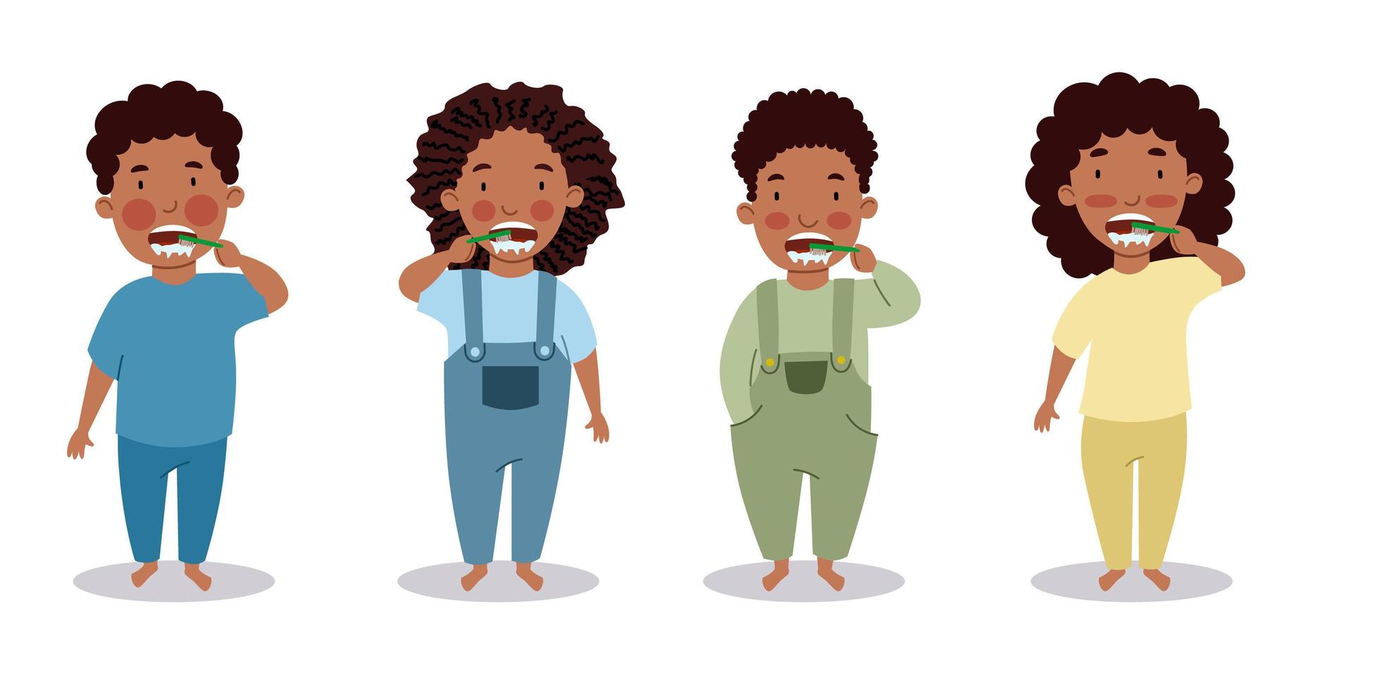 Black boys and girls brush their teeth. vector