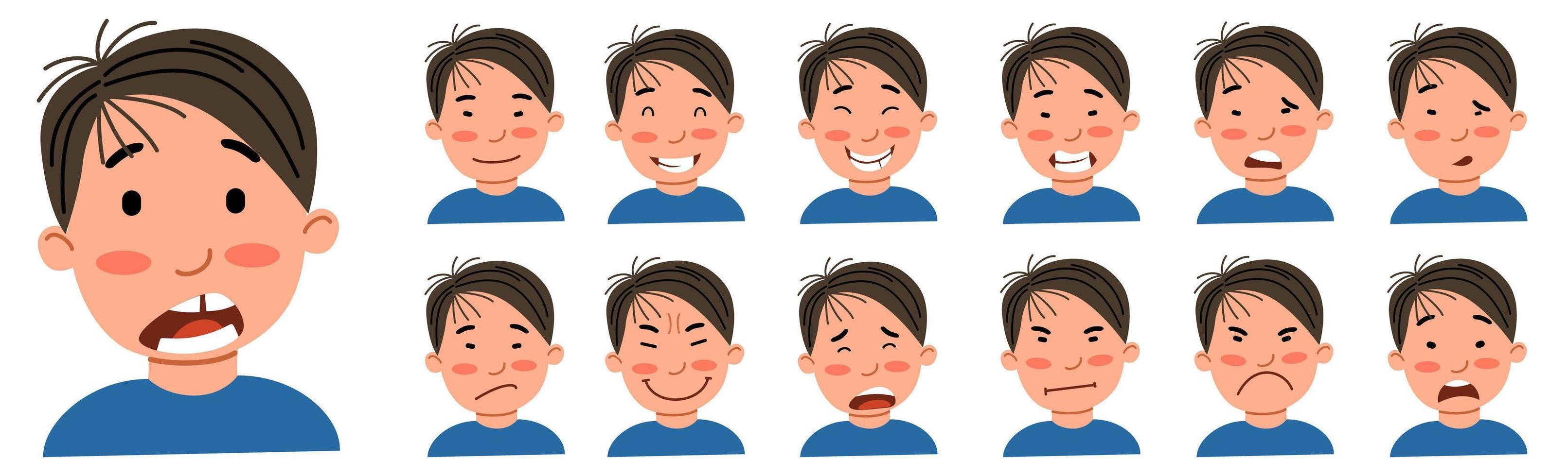 un conjunto de emociones masculinas. el chico asiático es un avatar. vector