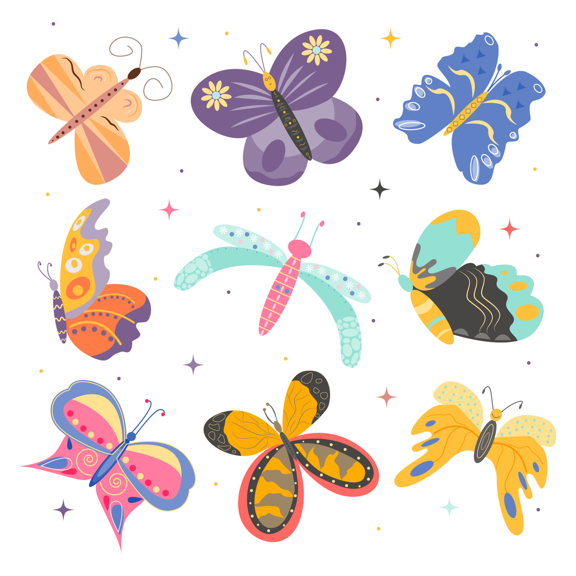 Set of Multicolored beautiful butterflies. vector cartoon illustration  5656998 Vector Art at Vecteezy
