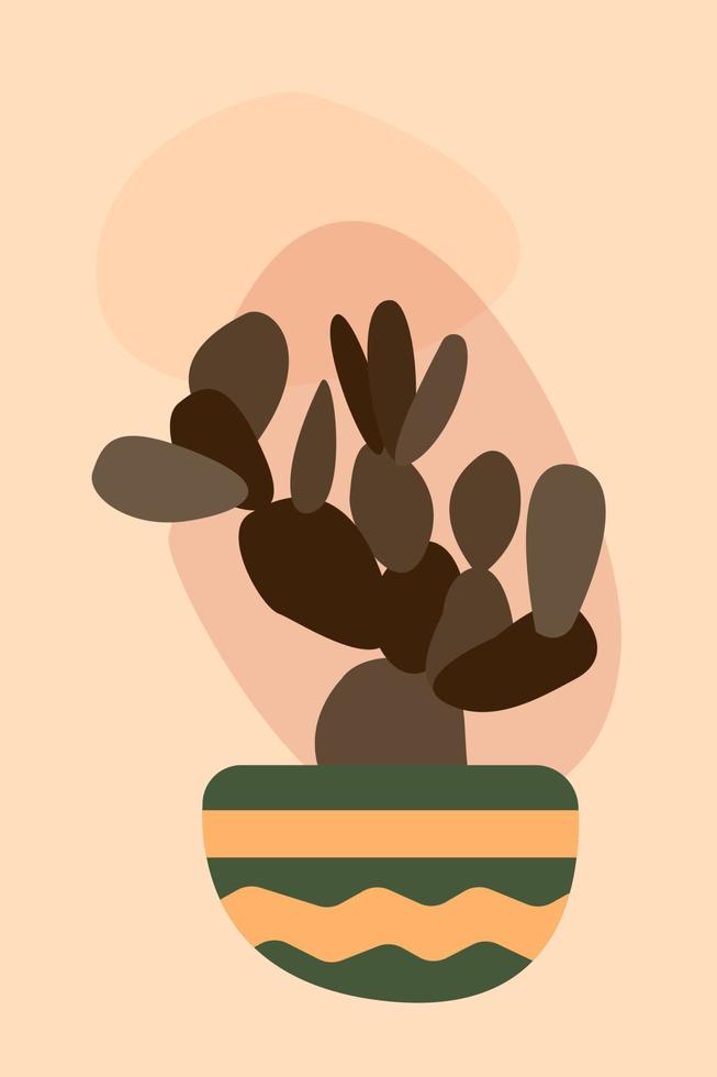 Cactus in pot boho poster. Minimalist floral contemporary design vector