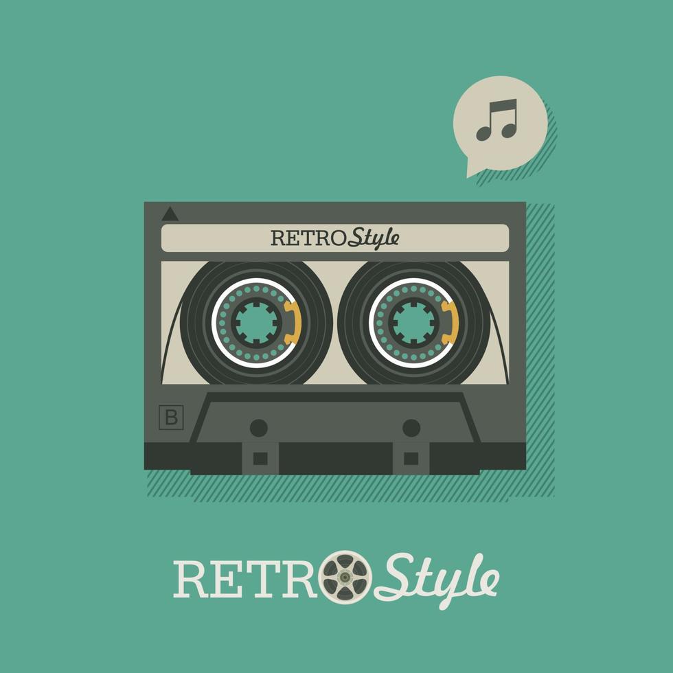 Cassette tape. Vintage logo, emblem. Vector illustration in retro style.