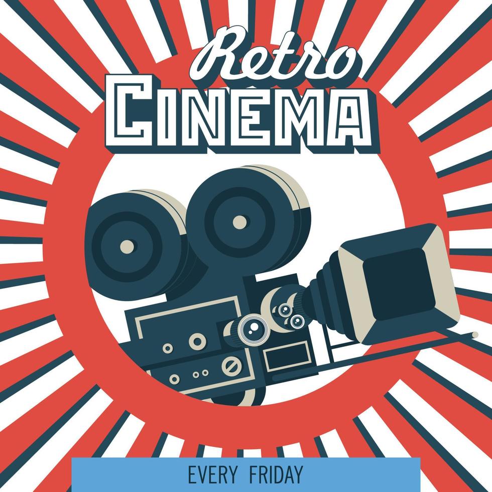 cámara de cine de época. cartel de vector retro cine. ilustración vectorial sobre fondo de colores.