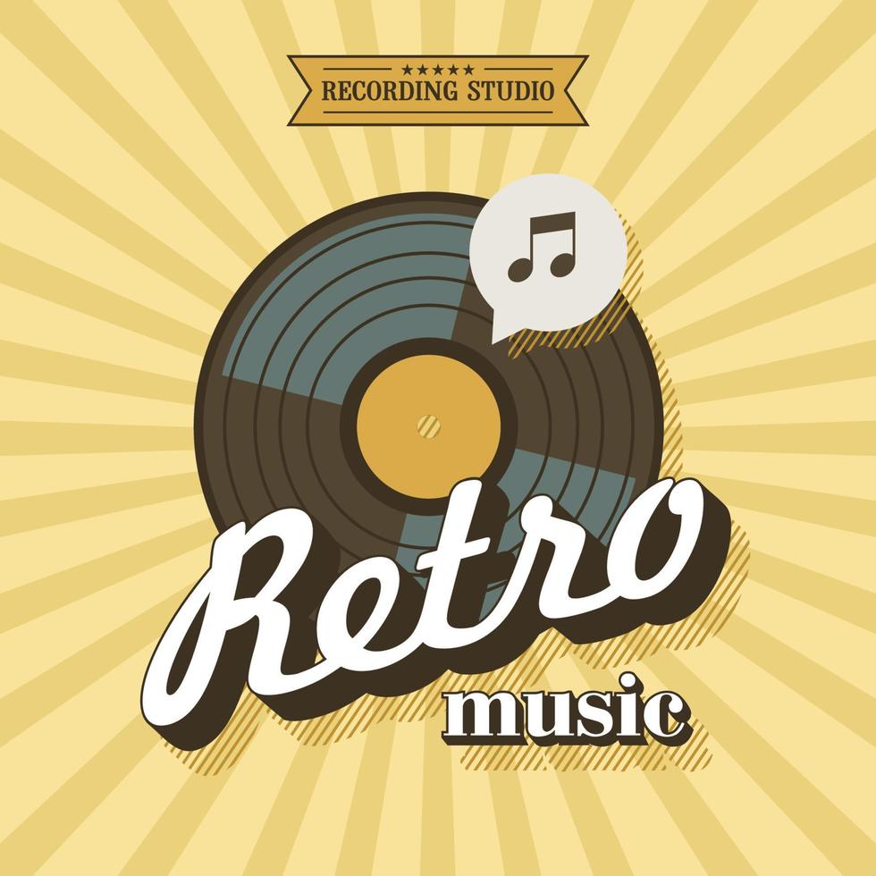 Retro music. Vector poster in retro style. The vinyl record. Vector emblem. Recording Studio