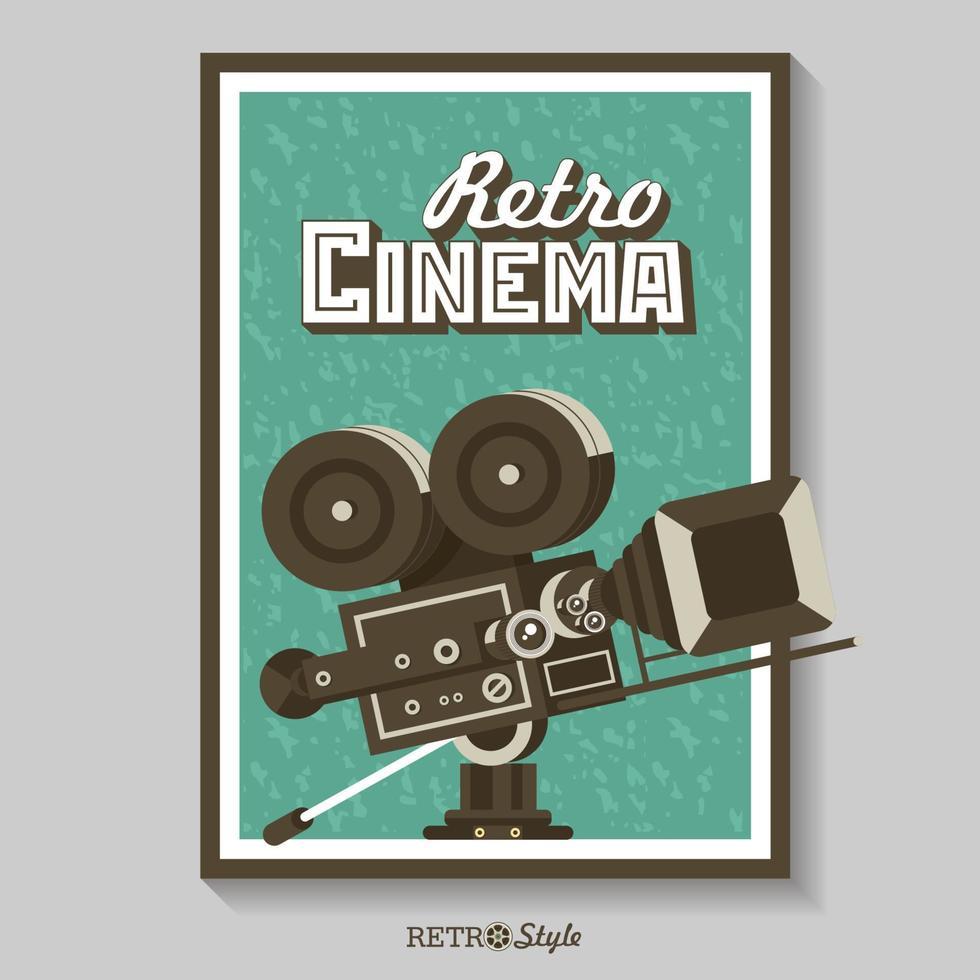 Vintage film camera. Vector poster retro movie theater. Vector illustration.