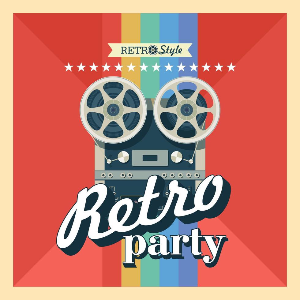 Reel to reel tape. Retro party. Vector illustration poster.