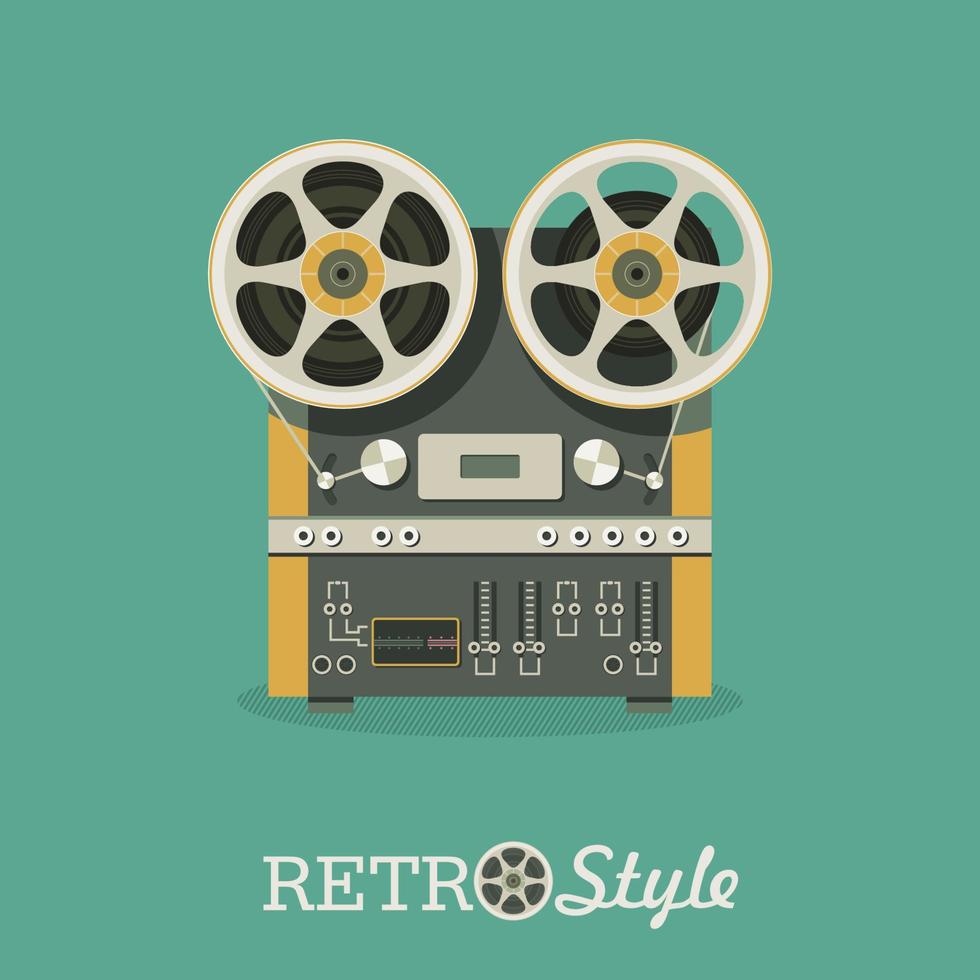 Vintage reel to reel tape recorder.  Vector illustration in retro style.