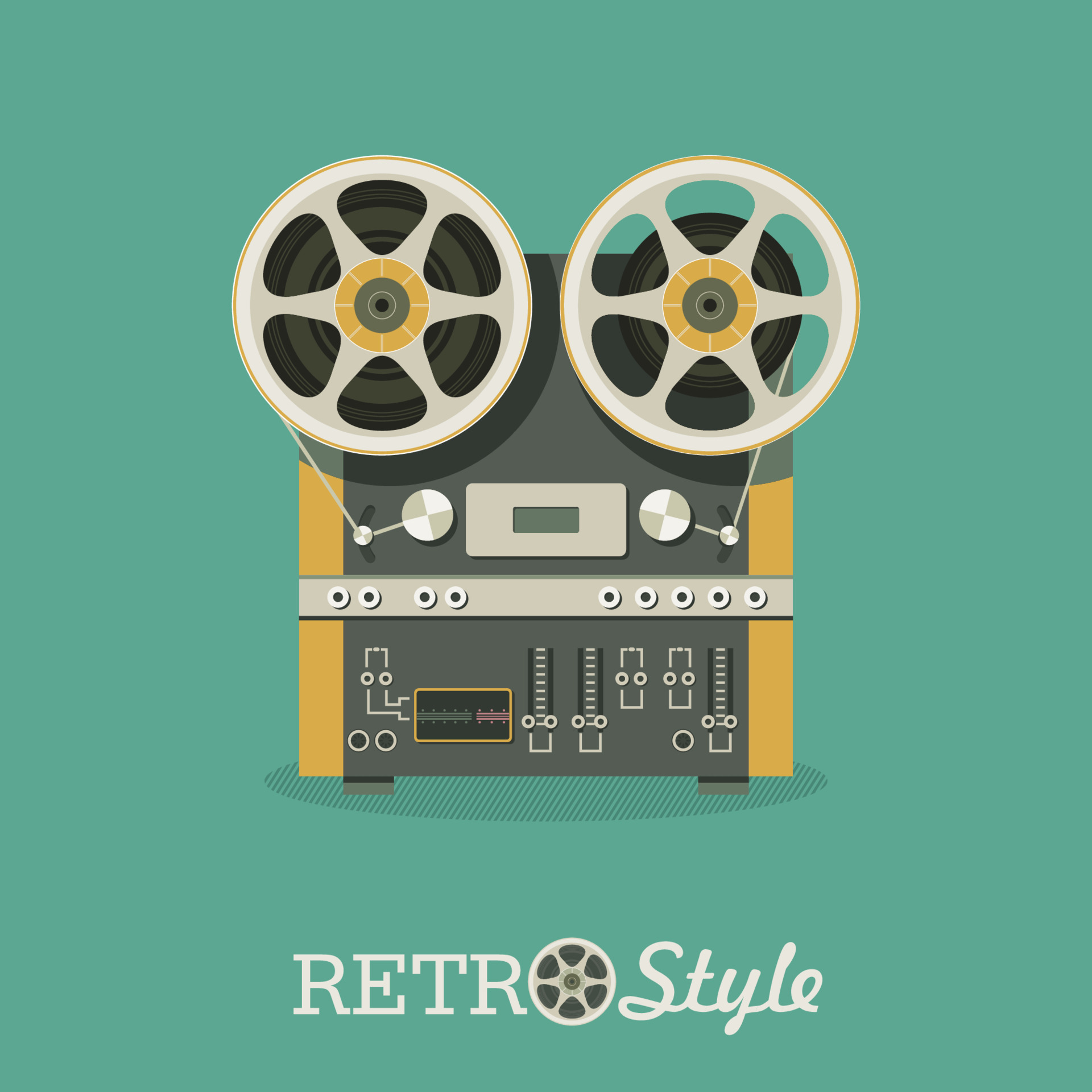 Vintage reel to reel tape recorder. Vector illustration in retro style.  5657057 Vector Art at Vecteezy