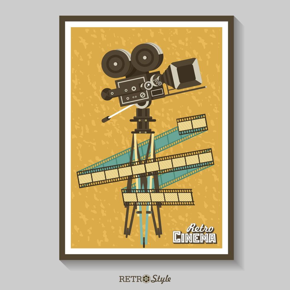 Vintage film camera. Vector poster retro movie theater with place for text. Vintage film reel.