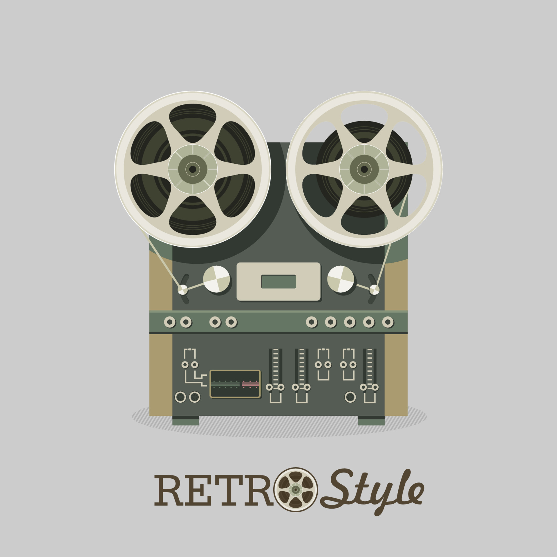 Vintage reel to reel tape recorder. Logo, icon. Vector