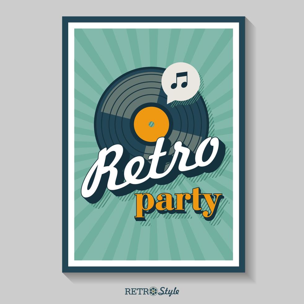 Retro party. Vector poster. The vinyl record. Vector emblem. Logo in retro style.