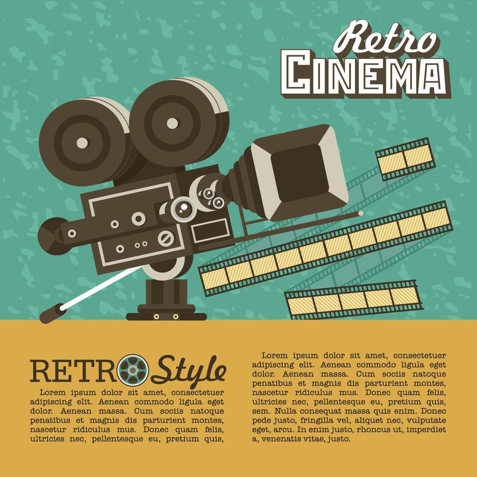 Vintage film camera. Poster in vintage style with place for text. Retro cinema. vector