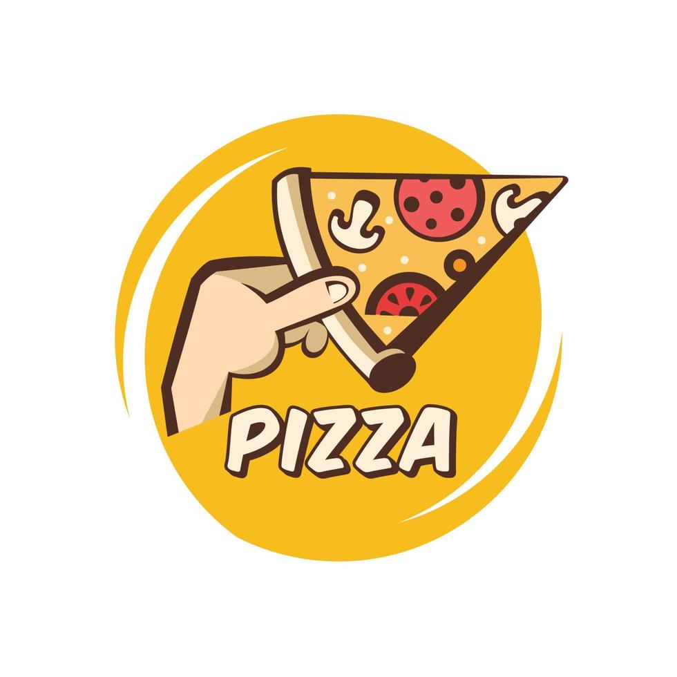 Vector illustration of pizza. Italian pizza logo. In cartoon style.