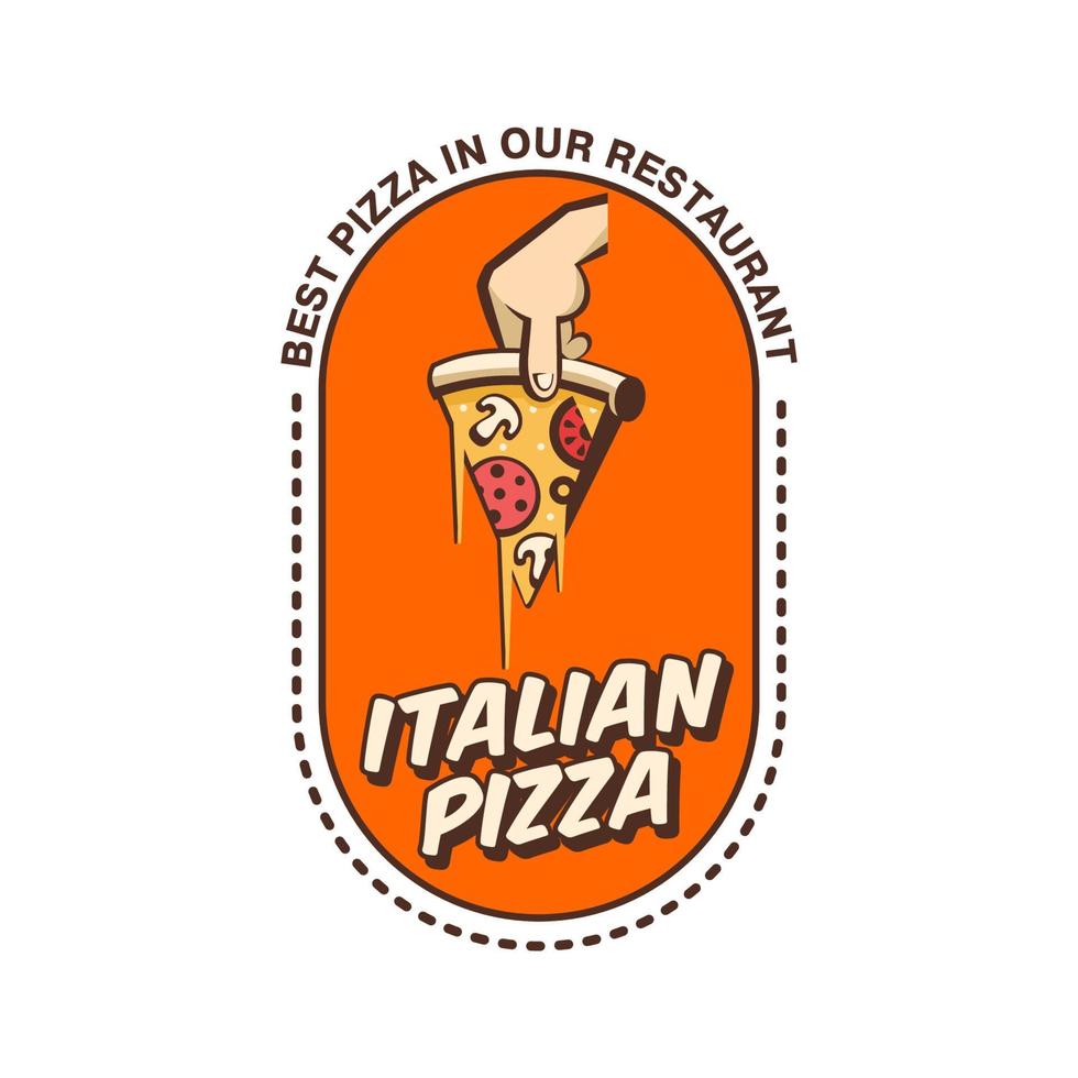 Vector illustration of pizza. Italian pizza logo. In cartoon style.