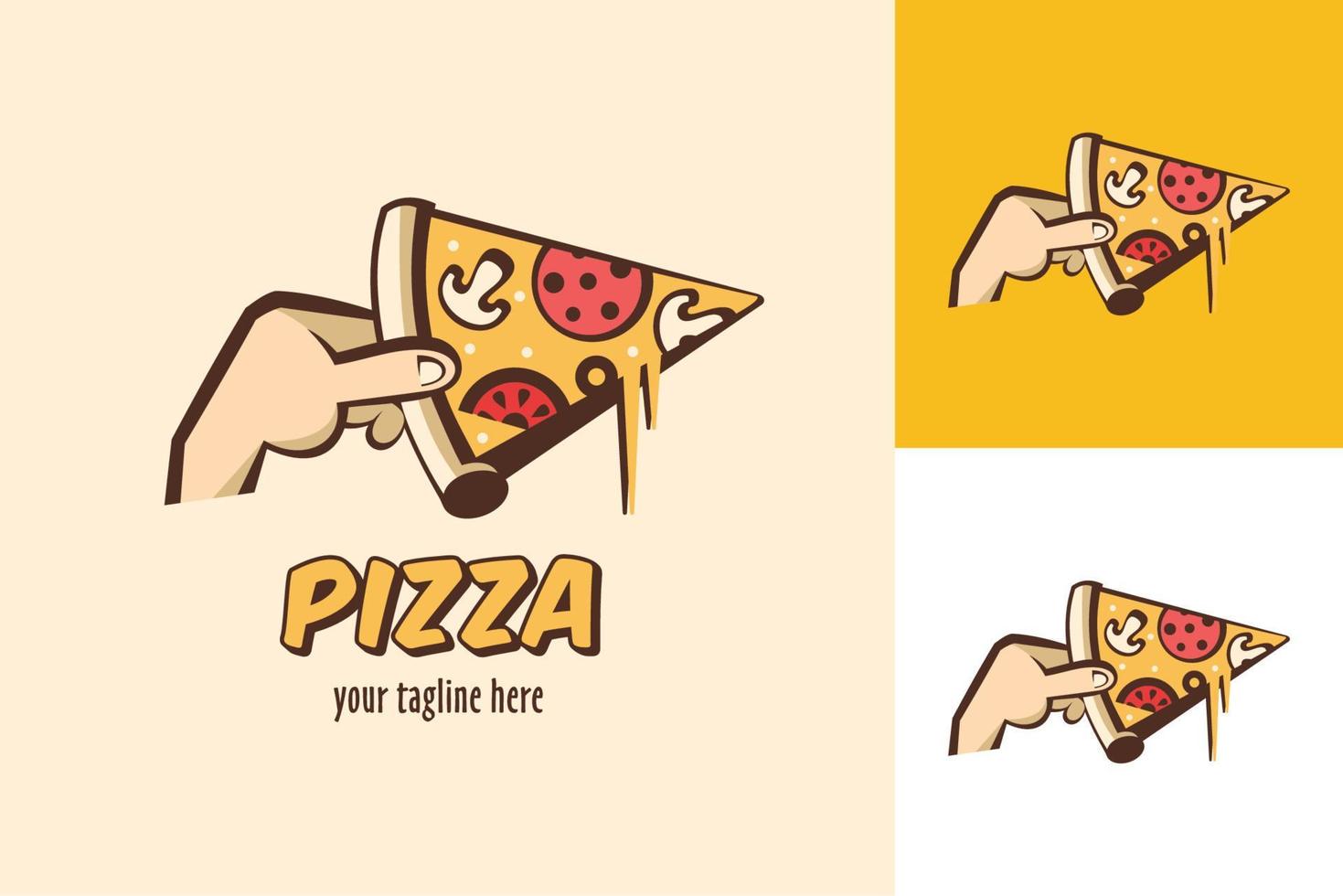 Vector illustration of pizza. Italian pizza logo. In cartoon style.