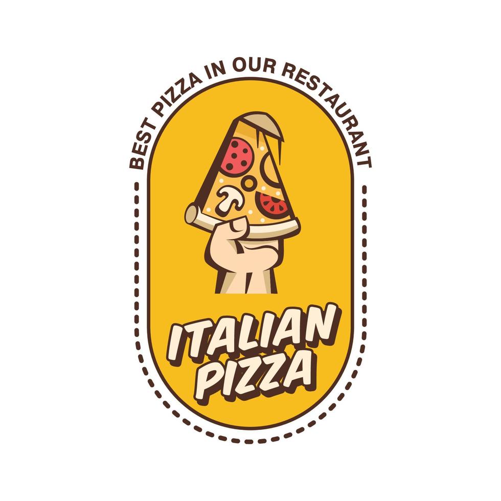 Vector illustration of pizza. Italian pizza logo. In cartoon style.