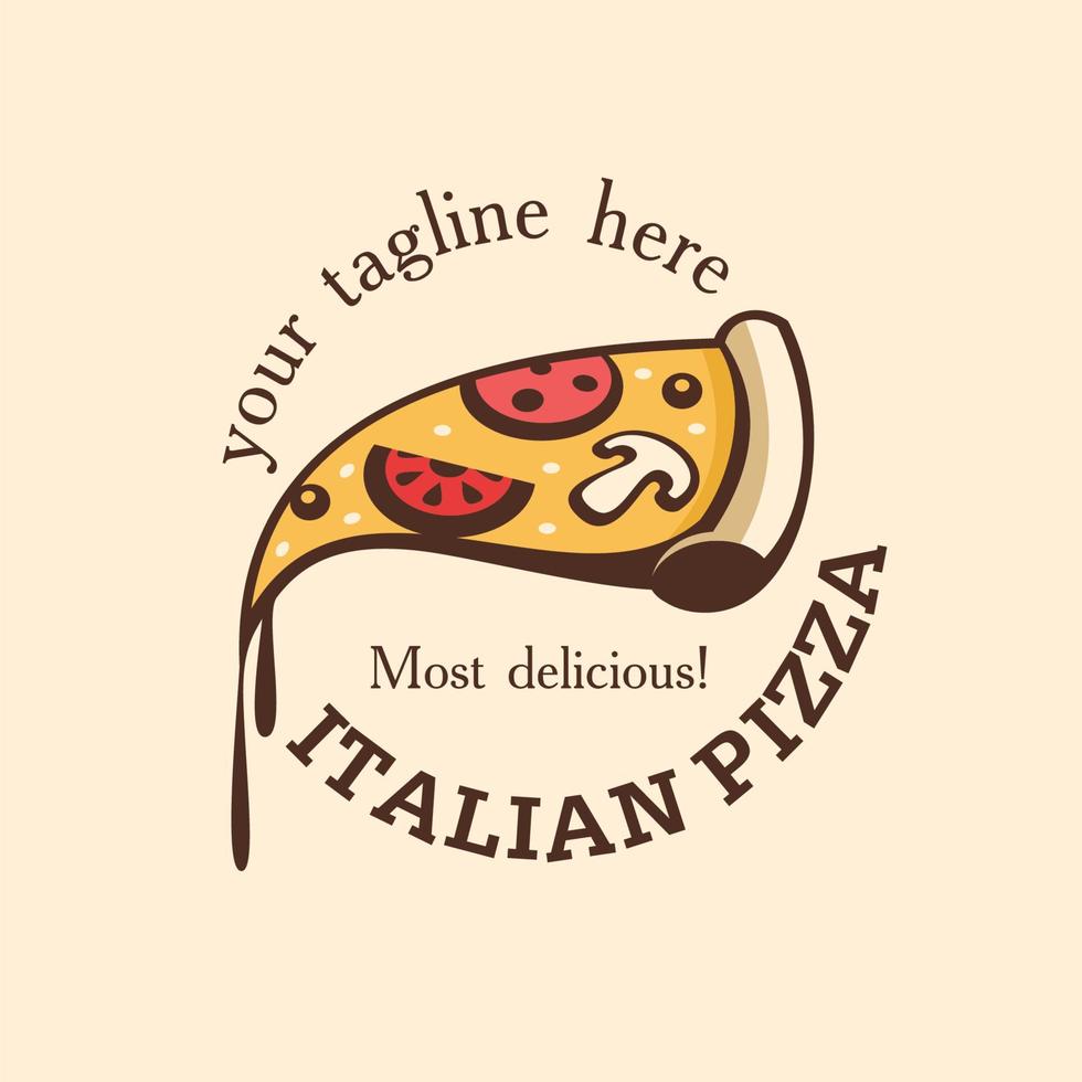 Vector illustration of pizza. Italian pizza logo. In cartoon style.