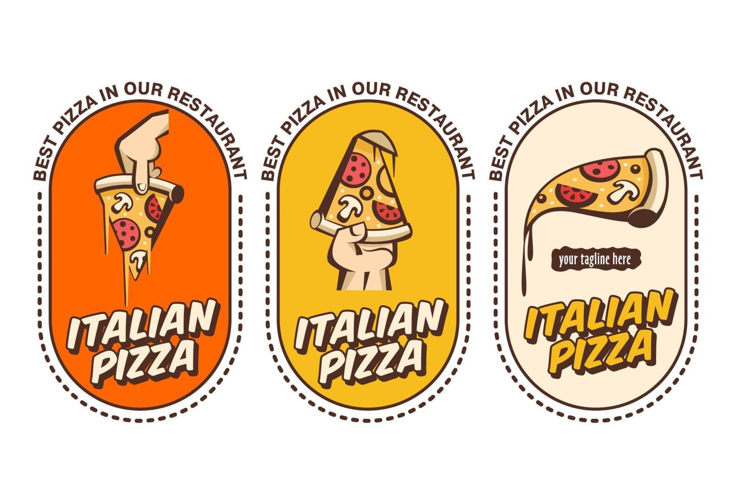 Vector illustration of pizza. Italian pizza logo. In cartoon style.