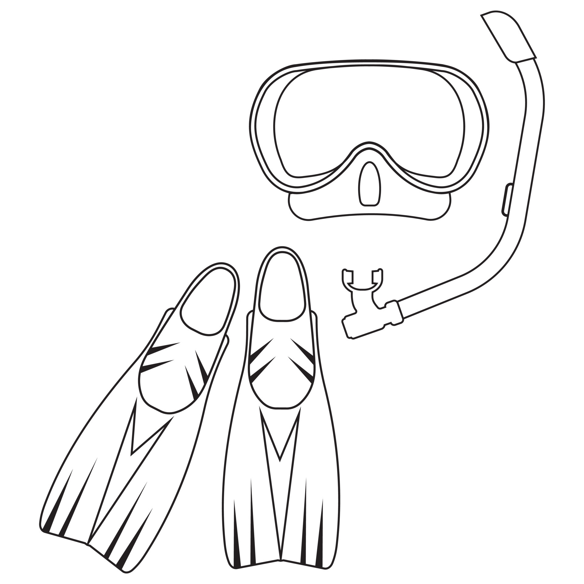 Diving mask and fins, isolated vector illustration contour 5657302 Vector  Art at Vecteezy