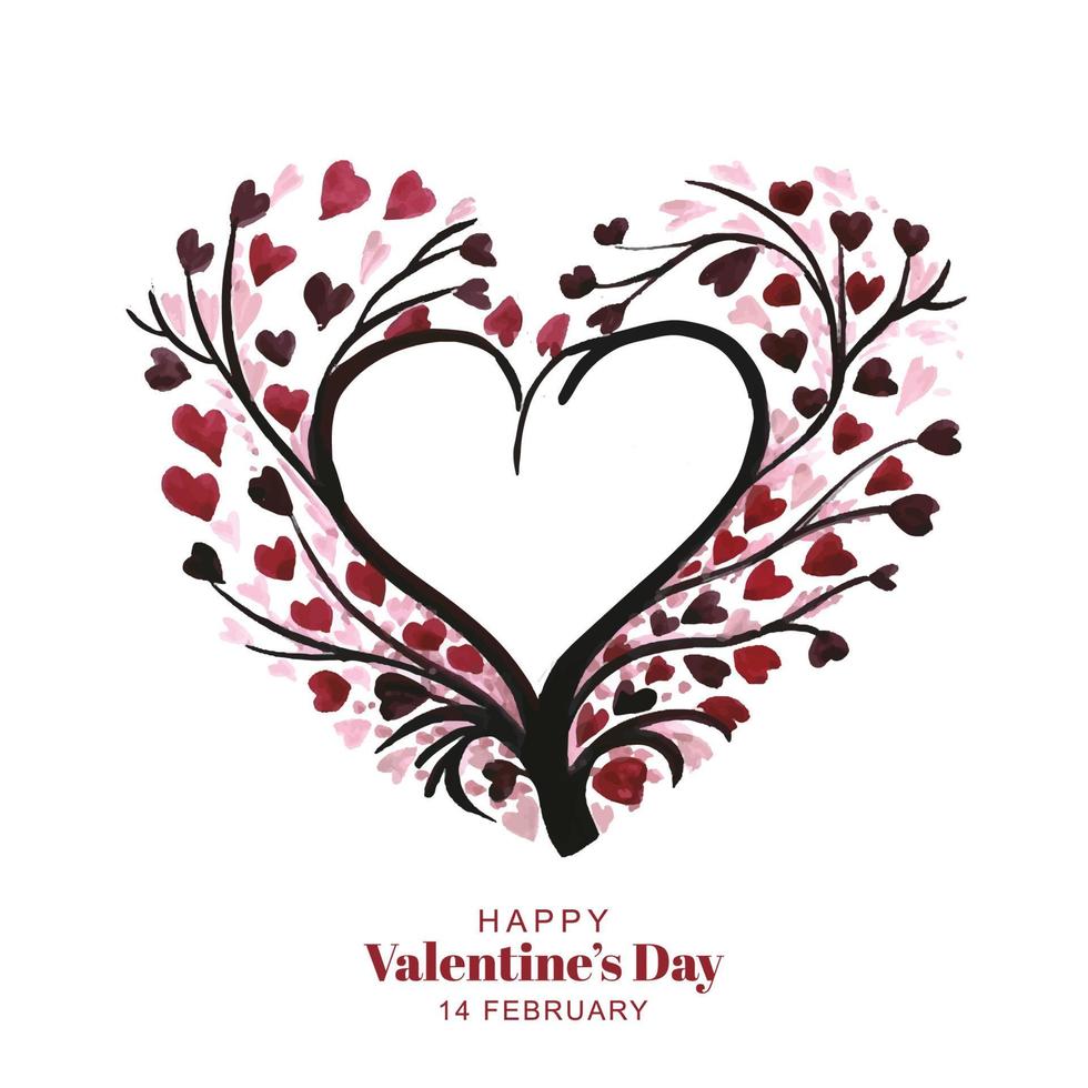 Happy valentines day tree heart celebration card background vector