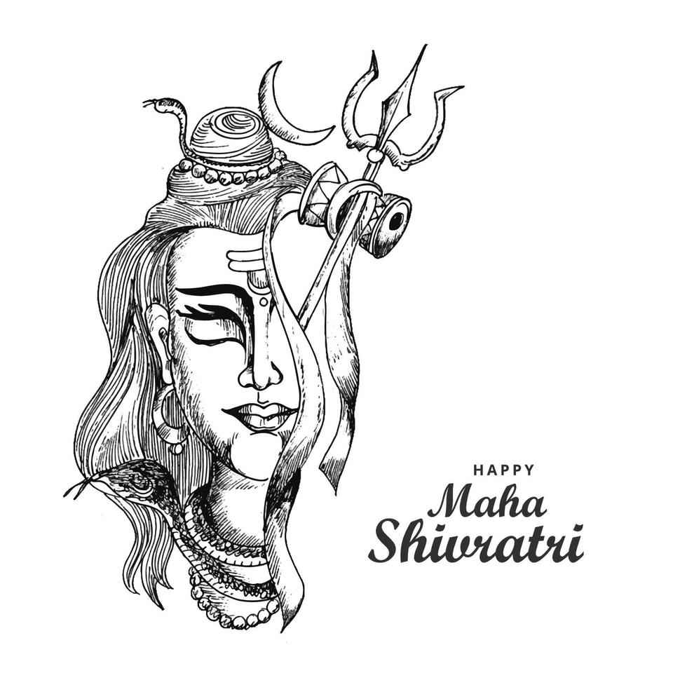 Hand draw hindu lord shiva sketch for indian god maha shivratri card design vector