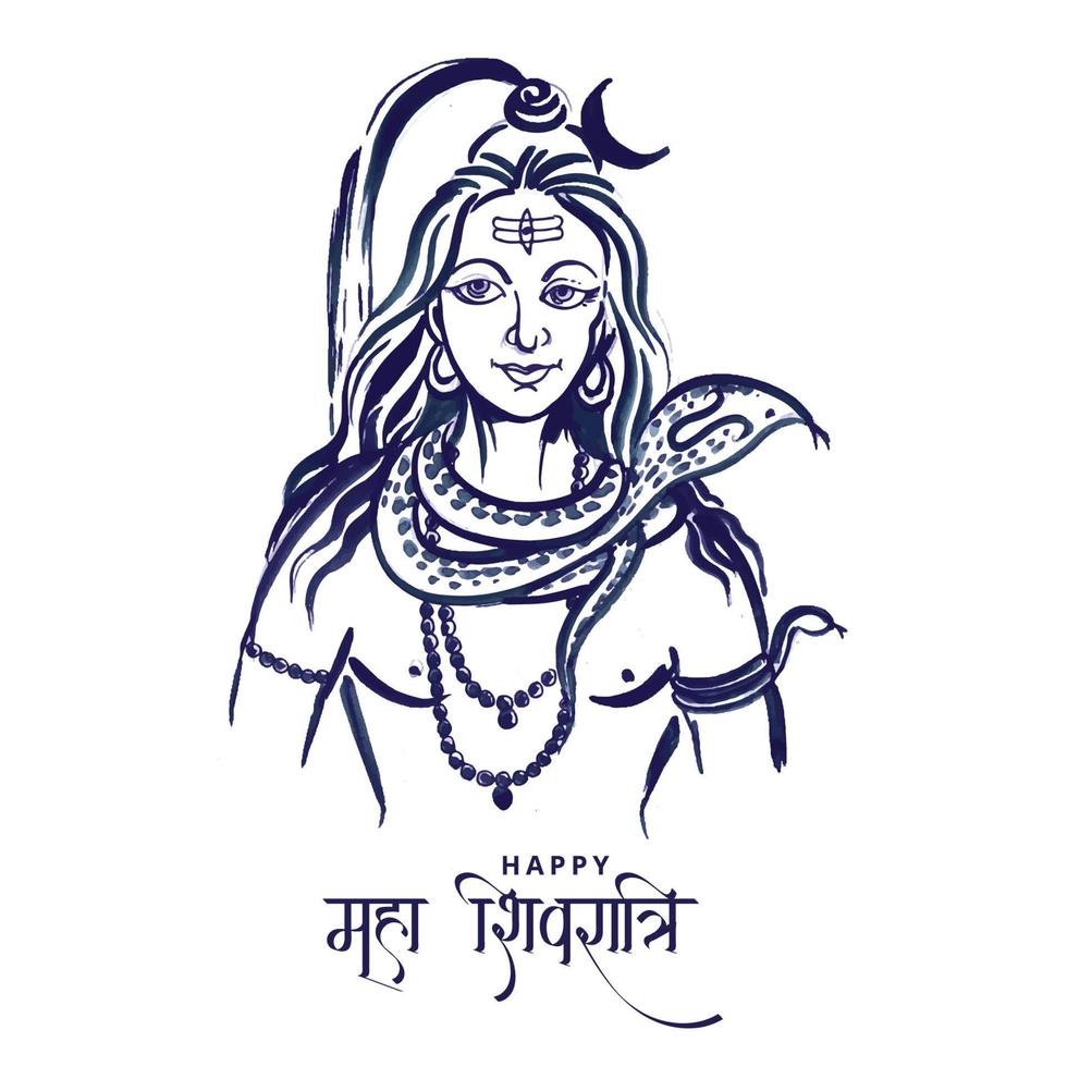 Hand draw hindu lord shiva for indian god maha shivratri card ...