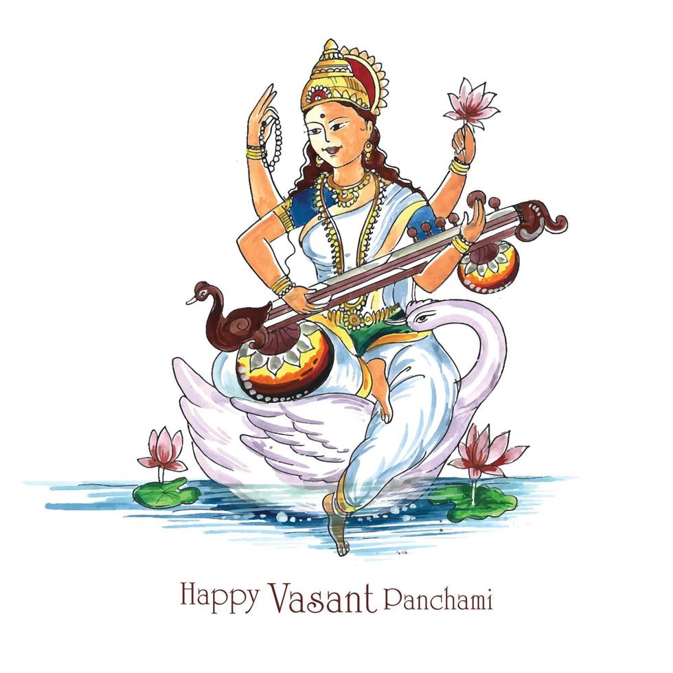 Indian God Saraswati Maa on Vasant Panchami religious festival background vector