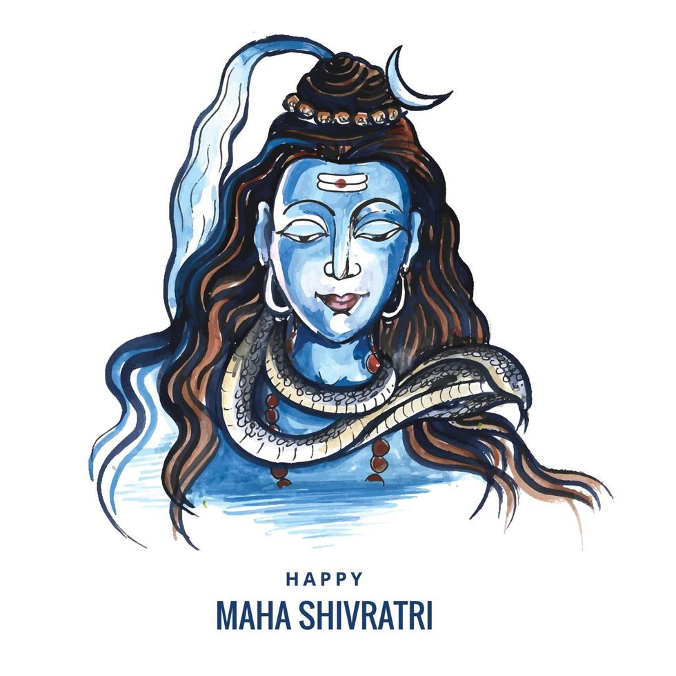 Hand draw hindu maha shivratri religious hindu festival card background vector