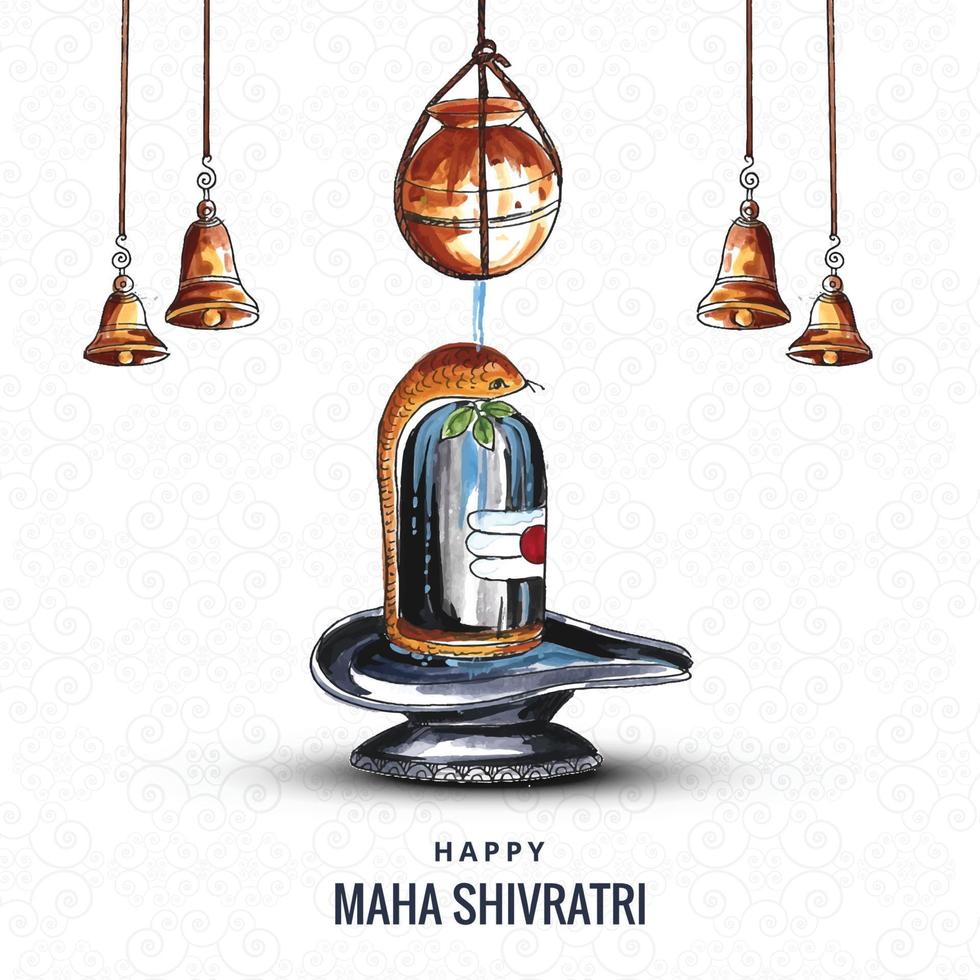 Beautiful happy maha shivratri greeting card with shivling background vector