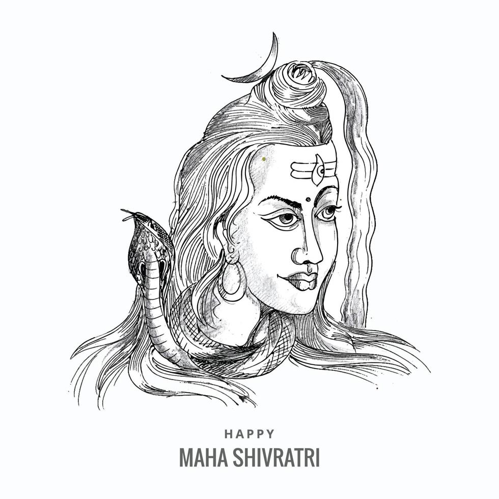 Hand draw hindu lord shiva sketch for indian god maha shivratri background vector