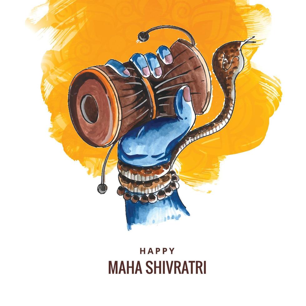 Hindu festival maha shivratri lord shiva hand holding damru card design vector