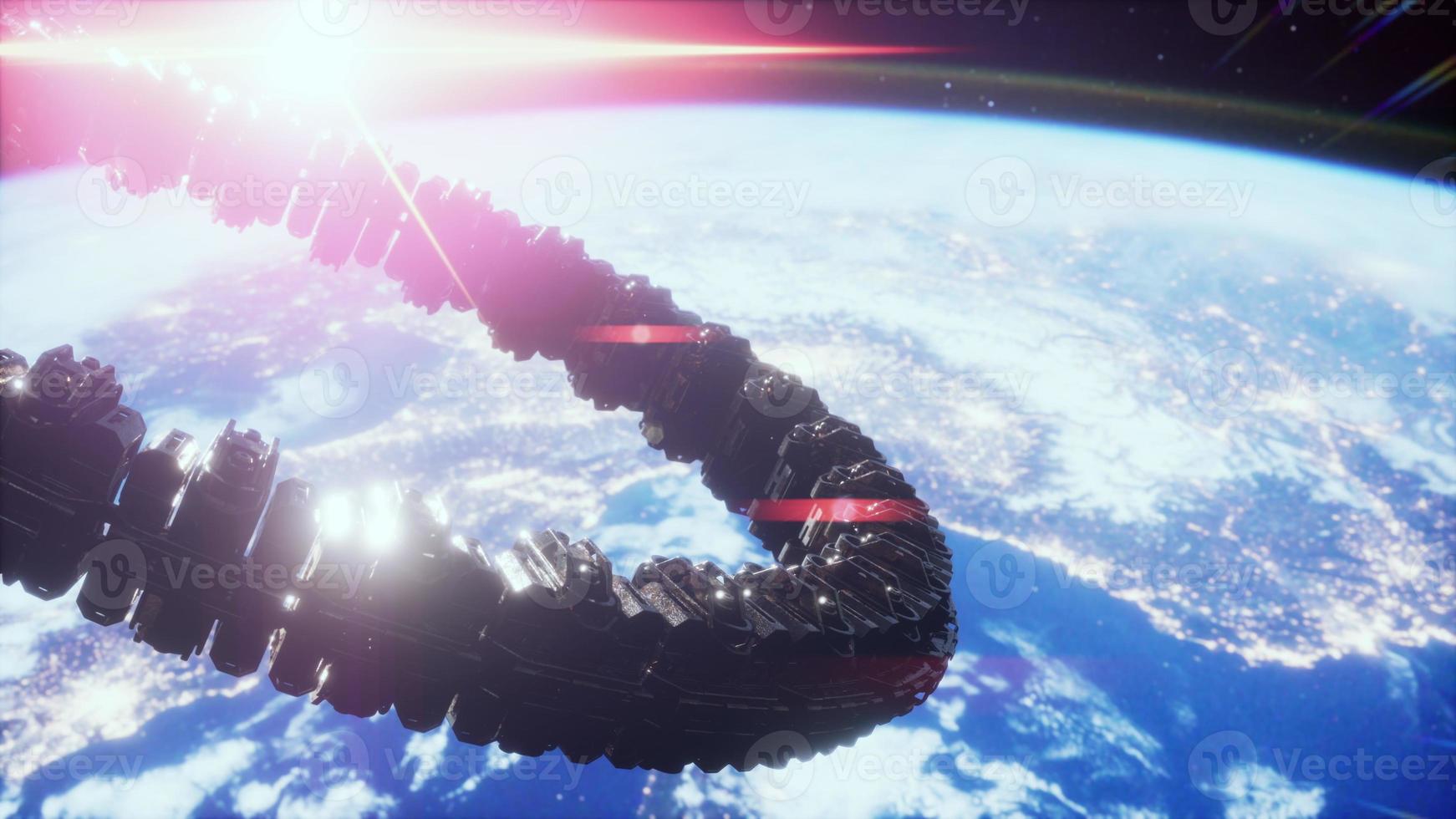 Highly detailed huge spaceship approaching to the Earth photo