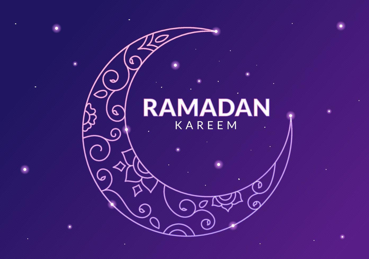 Ramadan Kareem with Mosque, Lanterns and Moon in Flat Background Vector Illustration for Religious Holiday Islamic Eid Fitr or Adha Festival Banner or Poster