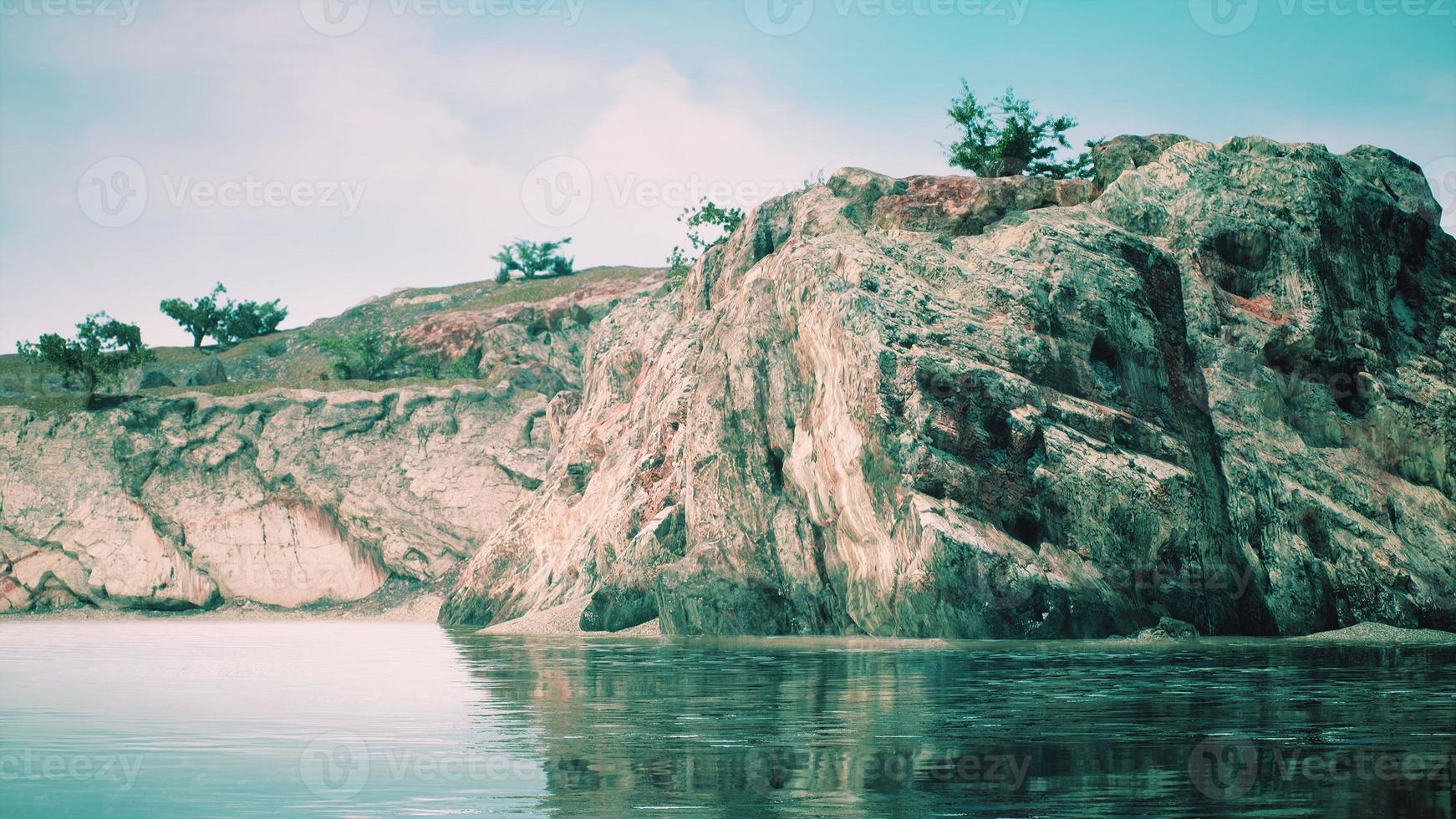 panoramic view of nice colorful huge cliff and sea photo